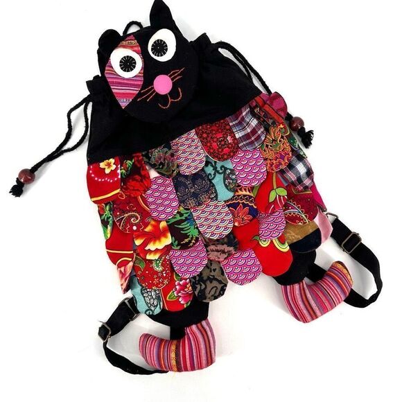 Women's Recycled Quilted Owl Patchwork Backpack Book Bag Multi-Color One Size - Picture 1 of 10